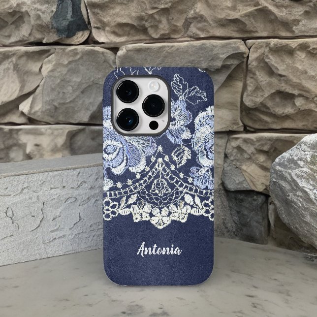 Faux Blue Velvet and Simulated Lace Embroidery Case-Mate iPhone Case (Creator Uploaded)