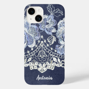 Faux Blue Velvet and Simulated Lace Embroidery Case-Mate iPhone 14 Case