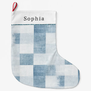 Faux Blue White Denim Jean Christmas Large Christmas Stocking