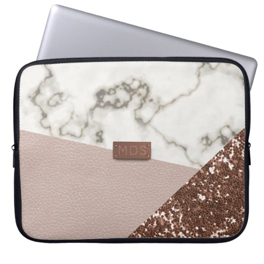 Faux Blush Rose Gold Glitter Marble Laptop Sleeve