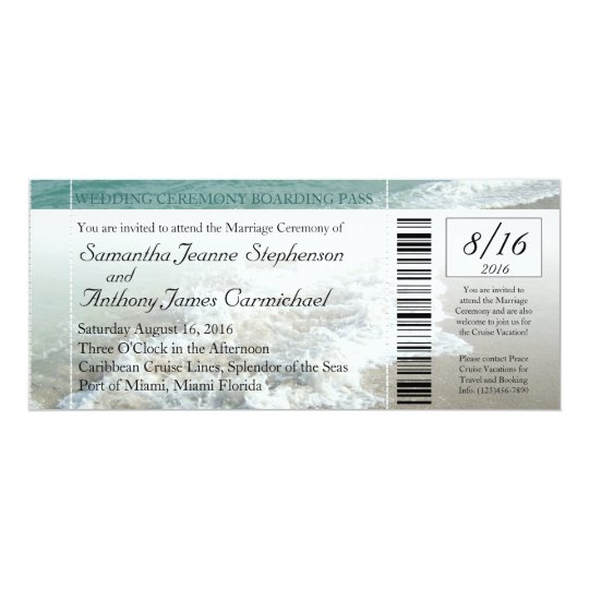 Faux Boarding Pass Beach Wedding Ticket Invitation