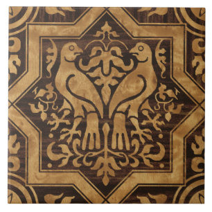 Faux Bois Mediaeval Birds Ceramic Tile