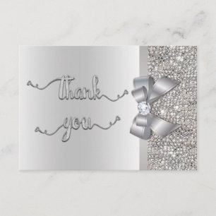 Faux Bow Silver Sequins Thank You Wedding