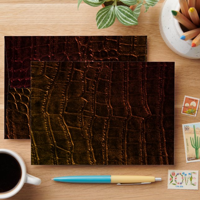 Faux Brown Alligator Crocodile Leather Print Envelope (Desk)