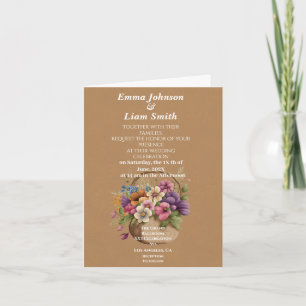 Faux brown craft paper and flowers wedding invitation
