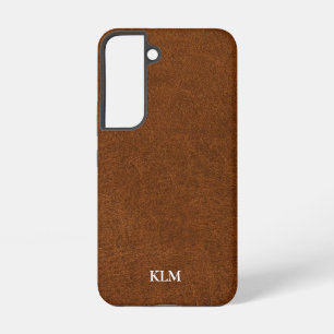 Faux Brown Leather 3 Letter Initial Monogram  Samsung Galaxy Case