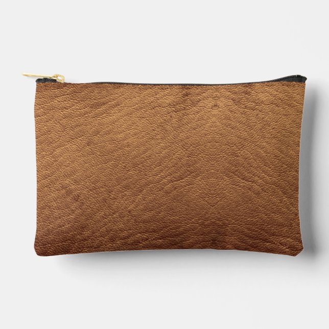 Faux Brown Leather Accessory Pouch (Front)