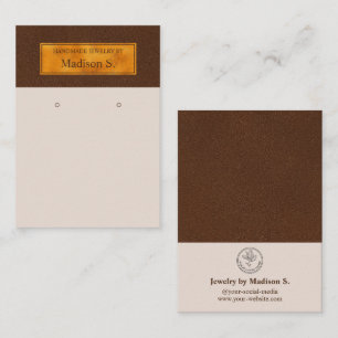 Faux Brown Leather And Gold Foil Earrings Display Business Card