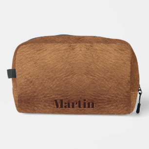 Faux Brown Leather Dopp Kit with Embossed Text
