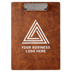 Faux Brown Leather Modern Business Logo Clipboard