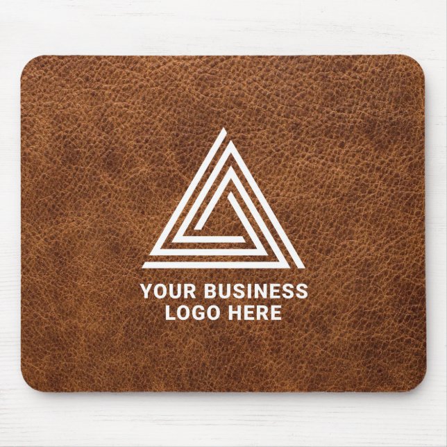Faux Brown Leather Modern Business Logo Mouse Pad (Front)