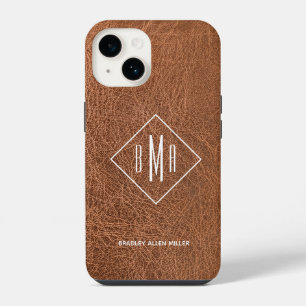 Faux Brown Leather Monogram  iPhone 14 Case