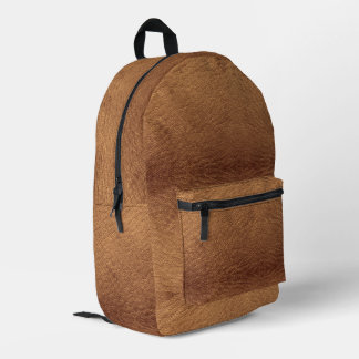 Faux Brown Leather Printed Backpack