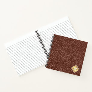 Faux Brown Leather Texture Personalised Monogram Notebook