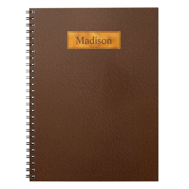 Faux Brown Leather Texture With Gold Foil Banner Notebook (Front)
