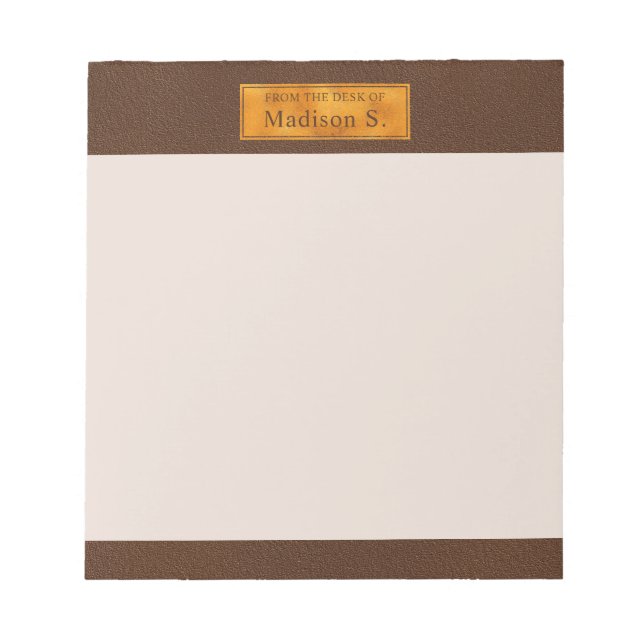 Faux Brown Leather Texture With Gold Foil Banner Notepad (Front)
