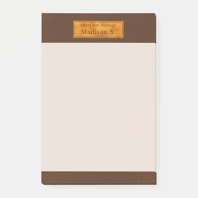 Faux Brown Leather Texture With Gold Foil Banner Post-it Notes (Front)