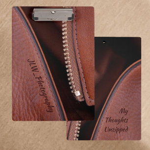 Faux Brown Leather Thoughts Unzipped Personalised Clipboard