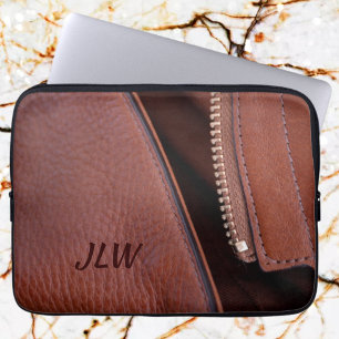Faux Brown Leather Unzipped Stylish Customisable Laptop Sleeve