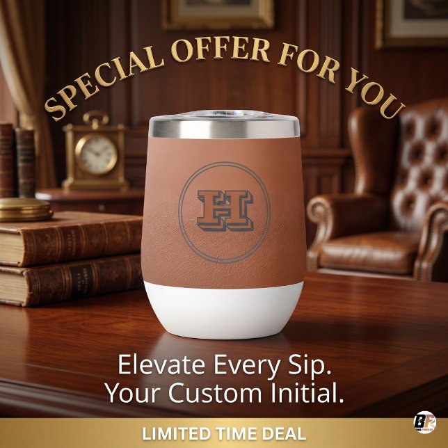 Faux Brown Leather Varsity Monogram Minimalist (#celebrationparty)