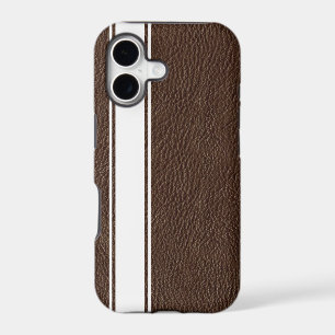Faux Brown Leather & White Stripe iPhone 5s Case