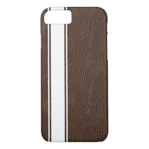 Faux Brown Leather & White Stripe iPhone 7 Case