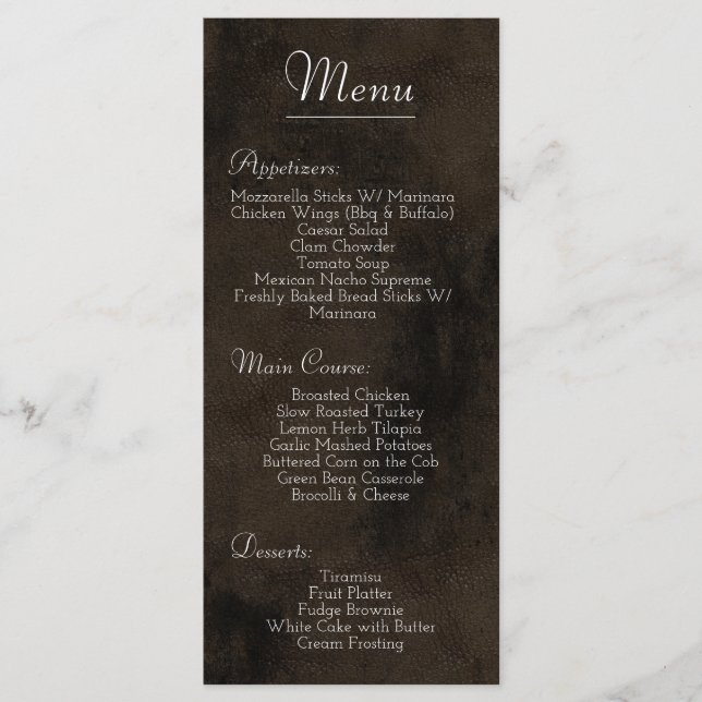 Faux Brown Weathered Leather Menu (Front)