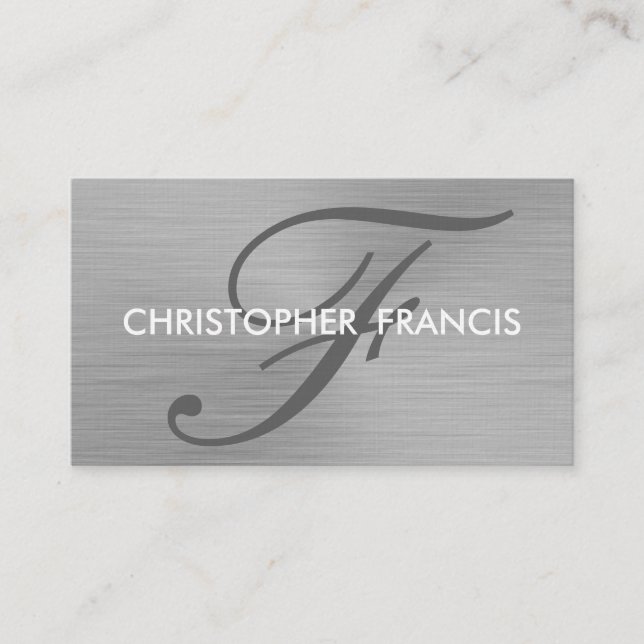 Faux brushed aluminium monogram business cards (Front)