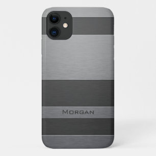 Faux Brushed Steel - Add Your Name iPhone 11 Case