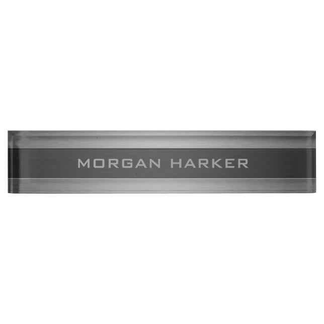 Faux Brushed Steel Light Grey Text Nameplate (Front)