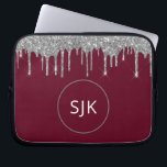 Faux Burgundy Silver Dripping Glitter Monogram Laptop Sleeve<br><div class="desc">Silver and Burgundy Red Faux Dripping Glitter and Sparkle Elegant Monogrammed Initials Case. This case can be customised to include your initial and first name.</div>