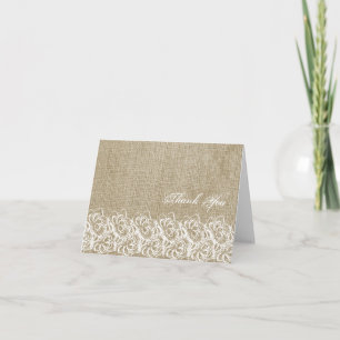 Faux Burlap and Lace Thank You Card