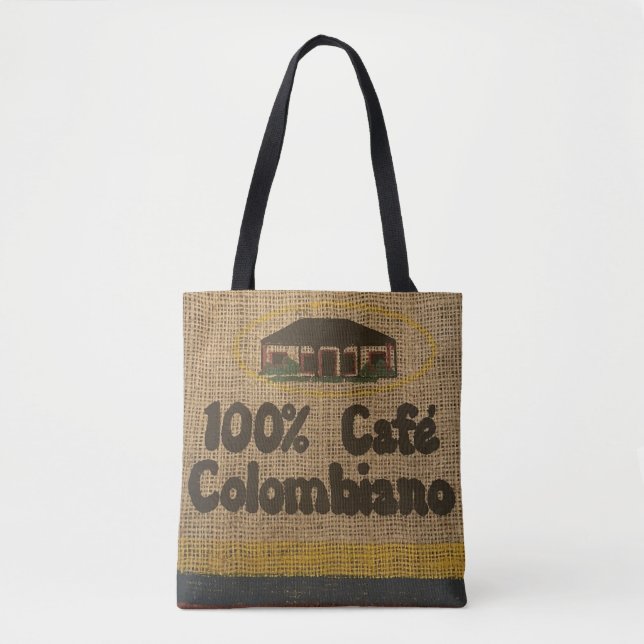 FAUX BURLAP COLUMBIAN COFFEE BAG PURSE TOTE (Front)