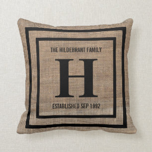 Faux Burlap Family Monogram Cushion