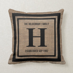 Faux Burlap Family Monogram Cushion