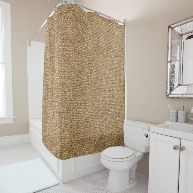 Faux Burlap Jute Argyle Linen Squares Art Pattern Shower Curtain (In Situ)