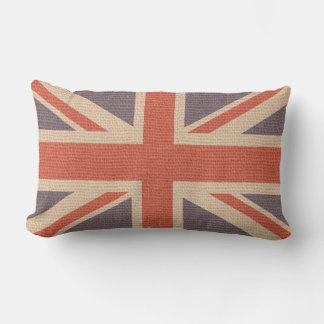 Faux Burlap Jute Linen Look UK Flag Lumbar Cushion