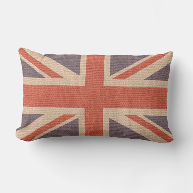 Faux Burlap Jute Linen Look UK Flag Lumbar Cushion (Front)