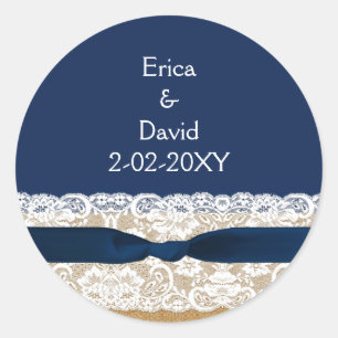 FAUX burlap lace wedding favour stickers
