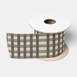 Faux Burlap Plaid  design- Country Taupe set Satin Ribbon