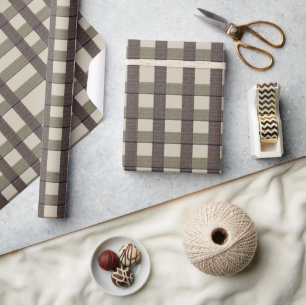 Faux Burlap Plaid  design- Country Taupe set Wrapping Paper