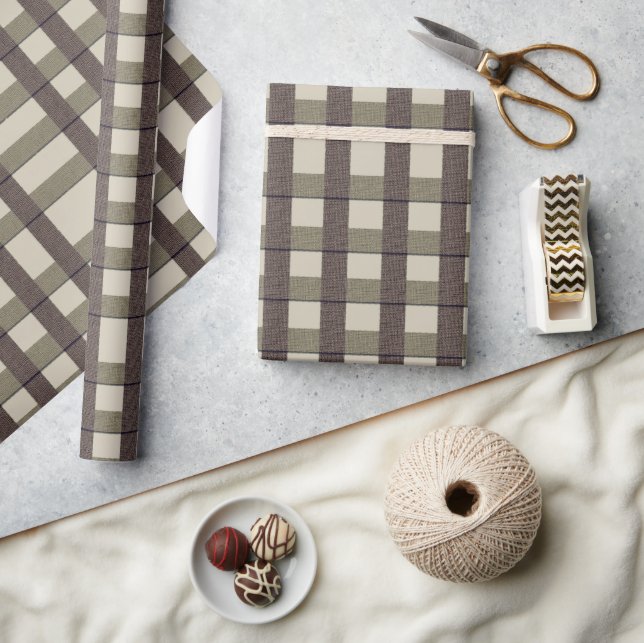 Faux Burlap Plaid  design- Country Taupe set Wrapping Paper (Crafts)