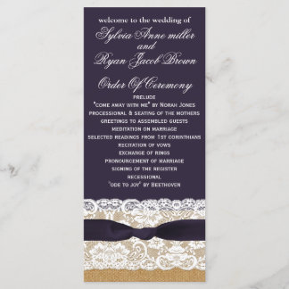 FAUX burlap, rustic wedding programs tea length