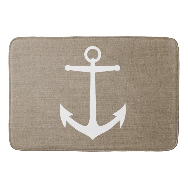 Faux Burlap White Anchor Bath Mat (Front)