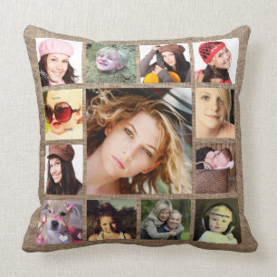 Faux Burlap with Instagram Photo Collage Cushion