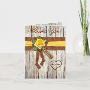 FAUX Burlap, Yellow Rose Thank You Card