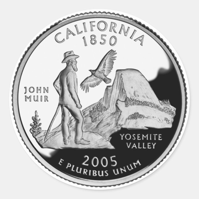 Faux California State Quarter Yosemite Valley Muir Classic Round Sticker (Front)