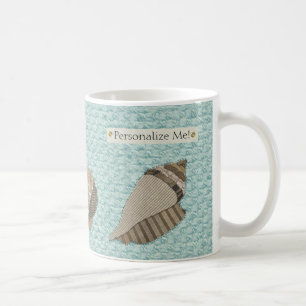 Faux Canvas Fabric Personalised Seashell Applique Coffee Mug
