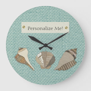 Faux Canvas Fabric Personalised Seashell Applique Large Clock
