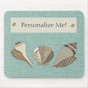 Faux Canvas Fabric Personalised Seashell Applique Mouse Pad